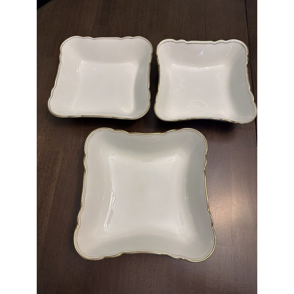 3 Vintage Bavarian Gold Trim Square Serving Dishes 2 Schiending & 1 Wunsiedel
